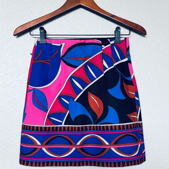 Zara Abstract Geometric Print Hot Pink Blue Skirt XS - Picture 2 of 3